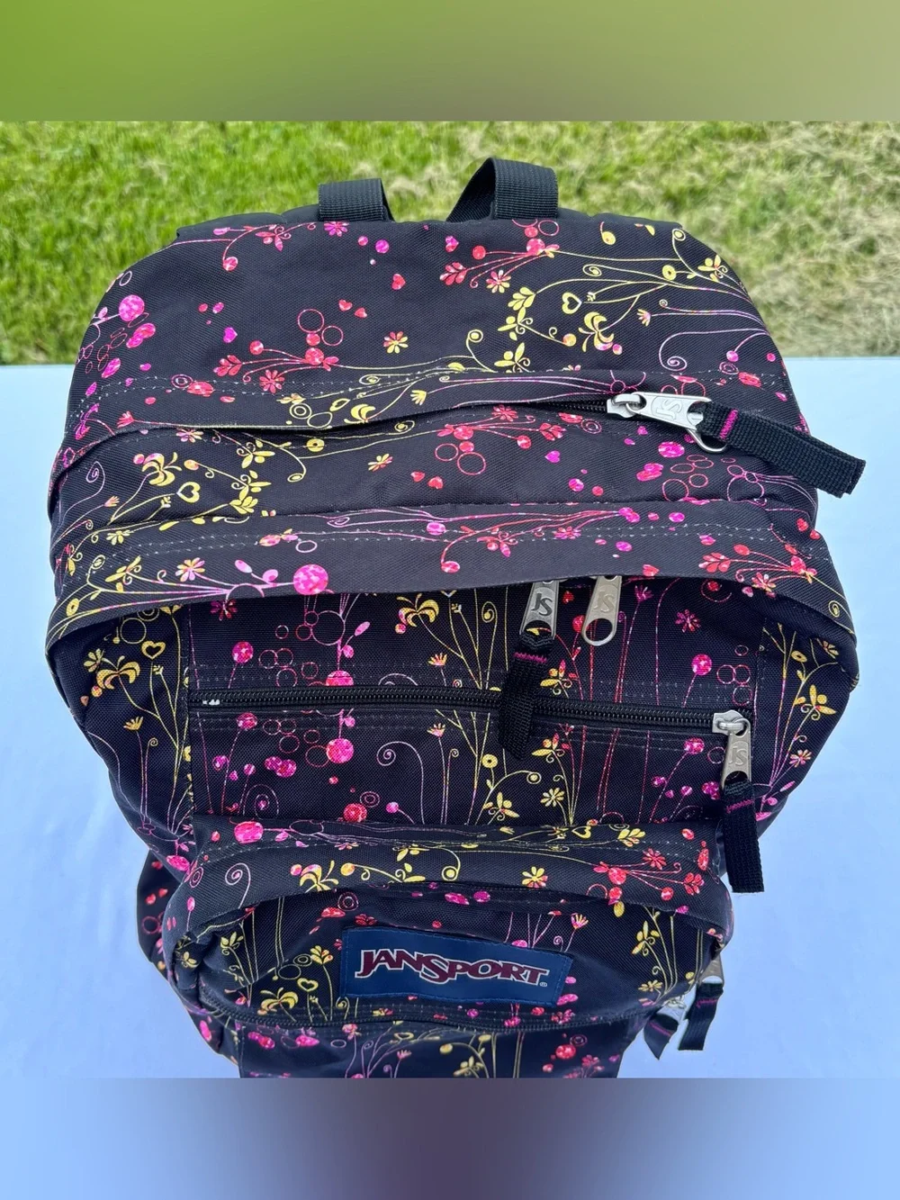 JanSport Big Student Backpack Black Y2K Colorful Floral Whimsical Indie School